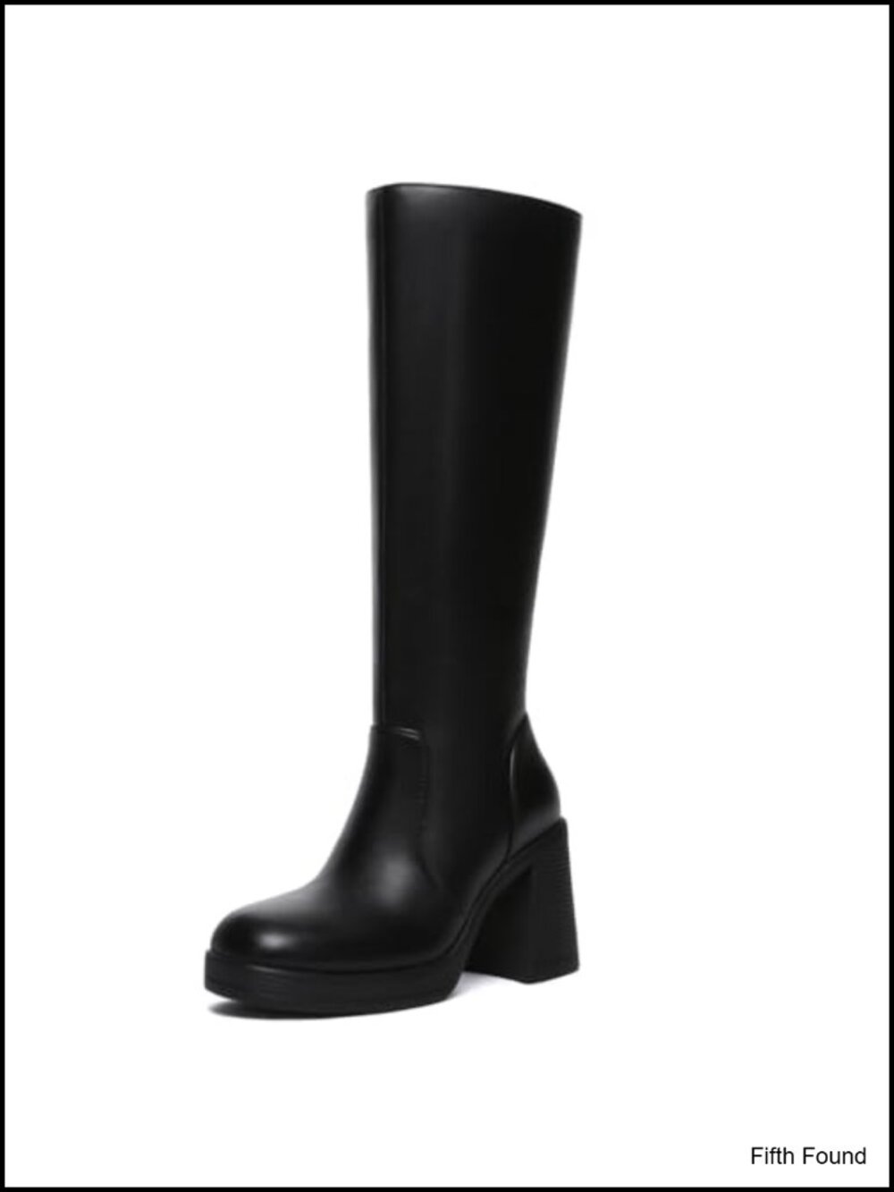 Knee High Platform Boots Wide Calf Side Zipper Square Toe Chunky Heel